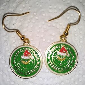 Grinch Dangle Earrings NEW "Team Grinch" Disc Style